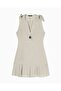 Women's Sleeveless V-Neck Buttoned Beige Dress - 4