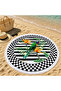 Black and White Checkered Parrot Patterned 150 cm Round Beach Towel