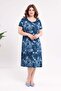 Women's Blue White Abstract Pattern Plus Size Stretchy Midi Dress - 3