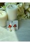 Gold Red Enamel Flower Earrings with Pearls - 3