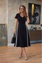 Women's Short Sleeve V-Neck Viscose Two Thread Midi Dress with Stripe Detail on the Side, Summer-Casual Dress - 4