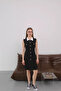 Women's Black Stylish White Collared Sleeveless Mini Dress