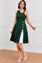 Women's One-Shoulder Strap Buttoned Crepe Dress - 3