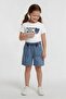 Ecru Heart Embroidered Badili Jean Shorts Girls' Set 24054