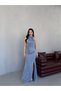 Baby Blue Draped Halter Neck Glittered Evening Dress - 2