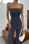 Women's Gofre Strapless Blouse Pants Double Set