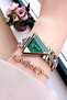 Triangle Case Gift Gold Silver Green Color Women's Watch - Steel Band Japanese Machine Special Stylish Boxed Dkby2056C3 - 6