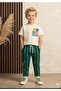 Boy's Tropicoast Themed Back-Printed T-Shirt and Striped Pants Set