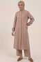 Light Brown 100% Cotton Muslin Fabric Zippered Comfortable Fit Hijab Women's Set-Hajj and Umrah Outfit - 6