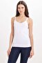 Women's slim fit cotton thin strap lace detailed white crop tank top