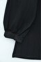 Buttoned V-Neck Jacquard Crinkle Tunic - Black - 4