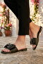 Black Thin Sole Women's Slippers with Bow Detail 513124 Z