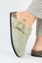 Zeta 2 Women's Leather Genuine Leather Belt Buckle Sabo Water Green Slippers - 5