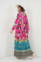 Women's V-Neck Gathered Waist Floral Patterned Viscose A.Fuchsia Hijab Dress - 5