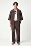 Lyocell blend striped zippered linen shirt - coffee - 4
