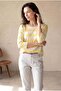 Women's Relaxed Fit Crew Neck Viscose / Elastane Long Sleeve Yellow / Ecru Striped Off-Shoulder Blouse Wilda - 5