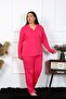 Women's Plus Size Cotton Pocket Buttoned Fuchsia Pajama Set 202401 - 6
