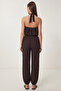 Halter Neck Blouse Pants Crinkle Set Lfw0027 Mürdüm - 6