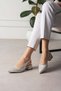 Gasiva Women's Heeled Shoes with Back Strap and Buckle, Stoned Silver Satin