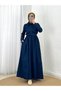Berfu Half-Pleated Waist Gathered Denim Dress-Ml2605 Denim Color