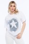 Unisex Oversize T-Shirt with Trauma Star Print in White – Crew Neck, 100% Cotton Compact Single Jersey 24/1