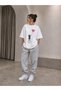 Women's White Oversize Heart Balloon Printed 100% Cotton T-Shirt Tracksuit Set