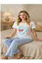 Women's Pajama Set Red Ribbon Cat Blue - 2
