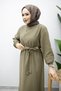 Beli Belted Crew Neck Dress Tsd260212 Khaki - 3