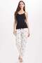 Women's regular fit classic cut viscose elastic waist bow detailed printed white pajama bottoms - 9