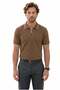 Men's 3-Pack Brown-Navy-Green Slim Fit 100% Cotton Half-Zip Polo Collar T-Shirt - 4