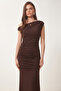 Drawstring Summer Sandy Knitted Dress Lfw0021 Brown - 3