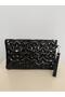 Star Stitched Clutch Star Women's Bag Patent Leather Black Star Patterned Gold Shiny Portfolio & Clutch Bag with Removable Wrist Strap - 2