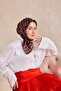 وشاح حرير تويل منقوش باللون الأحمر - 5
