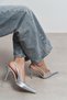 Gloria Silver Patent Leather Belt Detail Pointed Toe Women's Heeled Shoes - 7