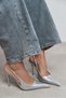 Gloria Silver Patent Leather Belt Detail Pointed Toe Women's Heeled Shoes - 3