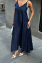 Women's Blue Rope Strap Linen Dress - 3
