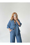 Women's Blue Color Tencel Fabric Buttoned Shirt Lace-Up Trousers Bottom Top Stylish Set - 3