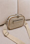 Women's Beige-Tan Written Multi-Compartment Cross Shoulder Bag with Adjustable Strap Daily Use Zipper Bag - 2