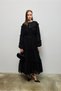 Women's Ruffled Layered Chiffon Dress with Lace Detail - Black - 3