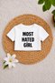 Most Hated Girl Printed Black-White-Pink Crop Top, Crop T-Shirt Tshirt