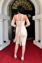Lace Fabric Strapless Beaded Pencil Dress - Beige - 5