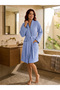 Cotton Kimono Bathrobe with Shepherd's Stitch Detail, Belted, with Pockets, Soft Textured