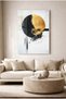 Black and Gold Circular Abstract Modern Glass Painting - White Metal Framed Home, Business, and School Artwork - 2