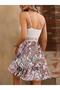Women's Strappy V Neck Top Lace Bottom Single Jersey Mini Dress - 4
