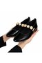 Black Patent Leather Shiny Women's Flat Shoes Gold Coin Pearl Buckle Orthopedic No Sound Laser Cut Shoes - 2