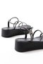 Zri̇n-1008 Premium Black Platinum Stone Wedge Heeled Women's Sandals - 5