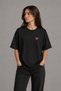 Pink Mood Lips Embroidered Black Oversize Unisex T-Shirt 30/1 Regular Fabric - 6