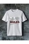 تي شيرت كبير الحجم مطبوع عليه Rules Denim Goods