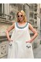 Women's Cream Plus Size Navy Blue Embroidered Linen Dress Hzl26S-Vl12981 - 2