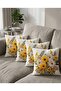 Natural Tone Yellow Floral Patterned Digital Printed Set of 4 Throw Pillow Covers with Punch Embroidery Effect - 3